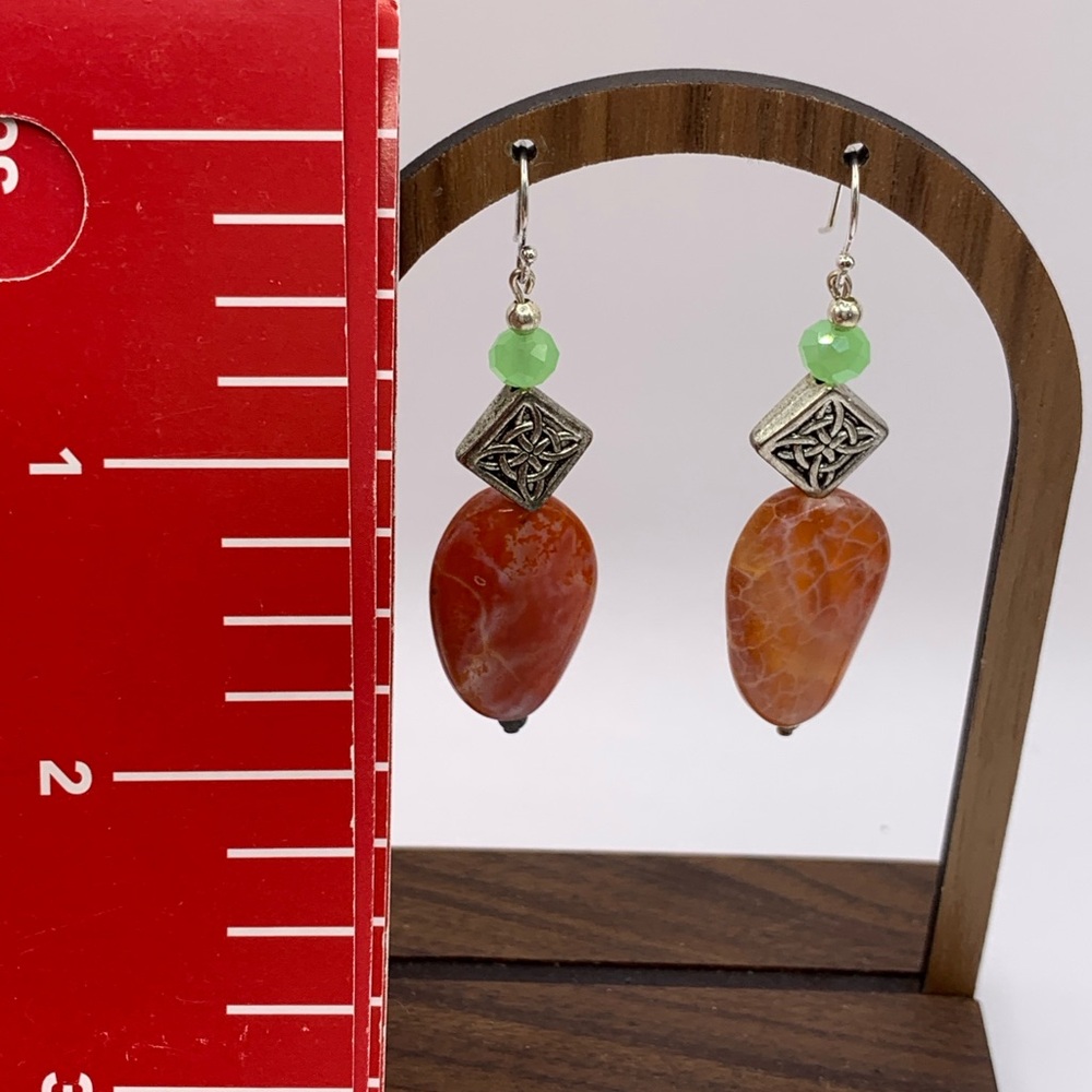 Celtic Style Earrings with Jadite and Snakeskin Agate - Picture 5 of 7